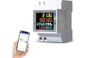 DEWIN Contatore Energia Elettrica WiFi,6 in 1 Contatore Energia Elettrica Monofase AC 40-300V 100A Misuratore di Consumo Elettrica WiFi Wattmetro Voltmetro Amperometro su Guida DIN con Display LCD