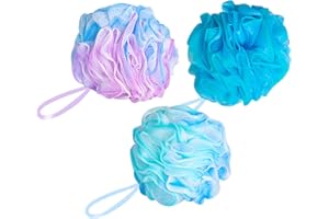 Yiclick Lot de 3 éponges de bain colorées en forme de boule de luffa en charbon de bambou naturel - Grande taille - Soin de la peau (couleurs)
