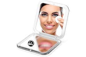 OMIRO Compact Mirror Magnifying Pocket Mirror 10X Small Travel Folding Mirror for Handbag Square 3.5 inch (Silver)