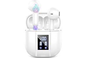 RENIMER Bluetooth Kopfhörer, Kopfhörer Kabellos Bluetooth 5.3, In Ear Kopfhörer Bluetooth, IP7 Wasserdicht Wireless Kopfhörer mit Mikrofon, 48H Immersiver Deep Bass Earbud, Digitale LED-Anzeige Ohrhörer Weiss