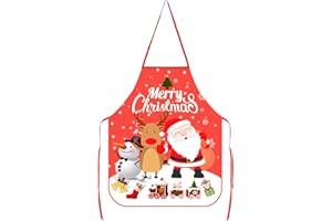 RHZXD Christmas Cartoon Kitchen Apron, Santa Snowman Elk Apron, Christmas Kitchen Pinafore for Xmas Party, Cooking, Baking, BBQ Home, Christmas Decoration