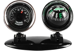 VOANZO 2 in 1 Car Thermometer Compass Outdoor Vehicle Mounted Dashboard Compass with Double Sided Tape Suitable for Cars Trucks Yachts and Ships