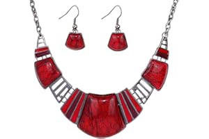 Yazilind Vendimiae Collana e orecchini etnici tibetani frammentati, Rosso Turchese. e placcato argento, colore: rosso, cod. 1075N0147