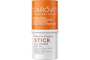 Carovit Protezione Solare Stick, SPF 50+, Protegge da UVB e UVA, Stick Solare Trasparente per Zone Sensibili, 4 ml