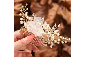 Vatocu Peigne à cheveux doré avec perles pour mariée - Accessoires pour cheveux pour femme et fille