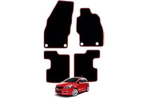 Carsio Carpet Car Mats For Vauxhall Corsa D & E (2006-2019) Tailored Fit Floor Mat Set Complete Accessory Black Custom Fitted - All Weather, Anti-Slip Backing & Red Trim