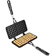 Waffle Iron Maker, Cast Iron Waffle Maker, Double Waffle Maker, Non-Stick Waffle Mold with Stay Cool Handle & Leak Free Closing Latch, Baking Pan Making Tool Maker Press Plate Kitchen