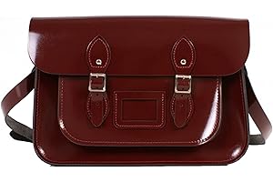 OXBRIDGE SATCHEL'S 15" Patent Oxblood Red English Leather Satchel Classic Retro Fashion laptop/school bag