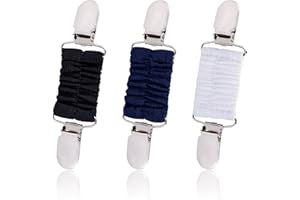 NQEUEPN 3 Pièces Pinces pour Robe, Cardigan Clip avec Bande Élastique Pinces à Vêtements Pince à Taille Pinces à Chapeau de Voyage Pinces à Pull pour Femme Fille Décor (Noir, Blanc, Bleu)