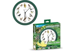 JML Starlyf Birdsong Novelty Wall Clock with 12 Real Bird Songs - Elegant Themed Clocks with Nature Sounds from 6 am-9 pm and Silent Night Mode - Includes Illustrated Guide