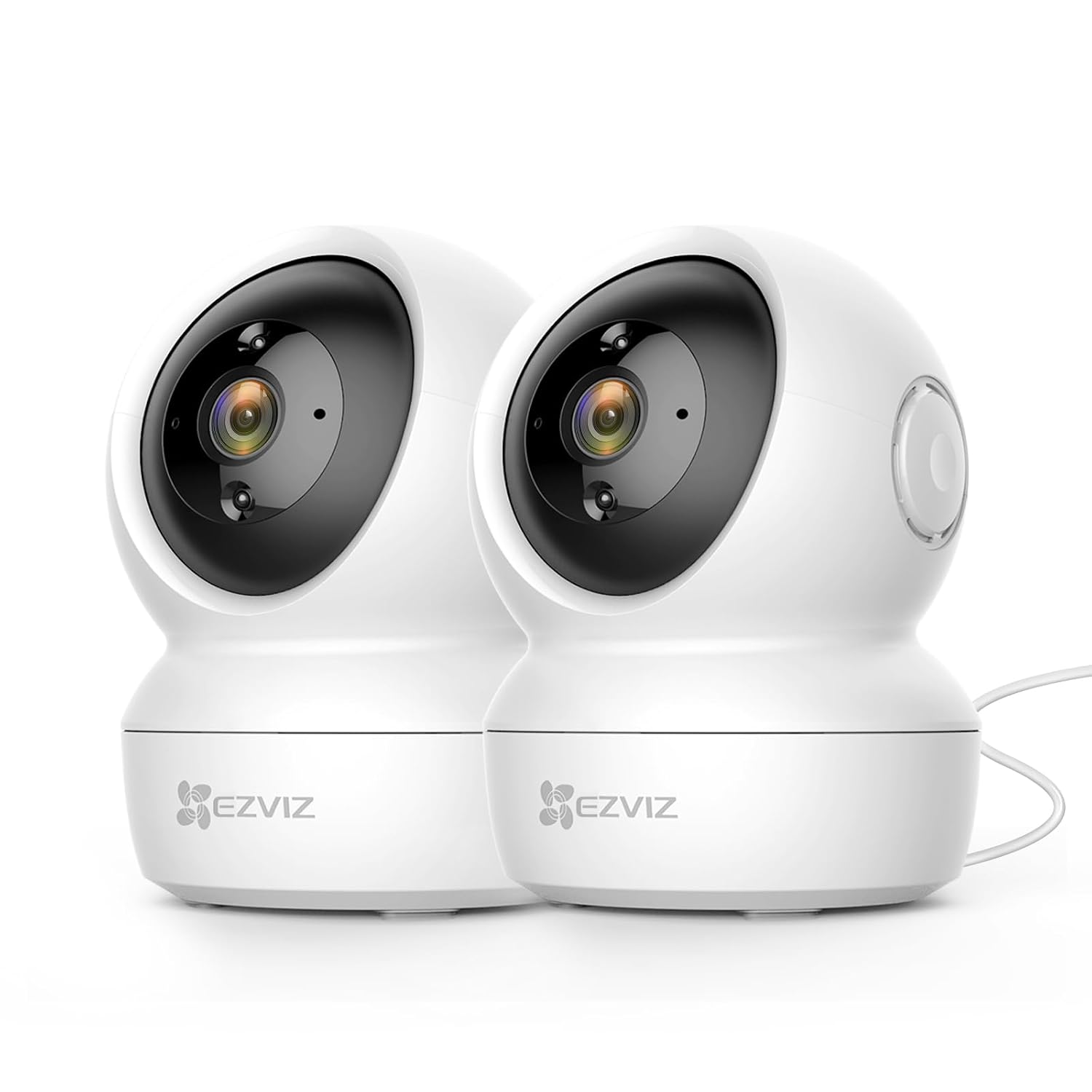 EZVIZ Kit de 2 Cámaras Vigilancia WiFi Interior 360º, C6N Camara Vigilancia Bebe 1080P, Visión Nocturna, Audio Bidireccional, Detección de Movimiento, Control Remoto, Blanco