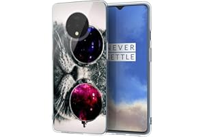 ZhuoFan OnePlus 7T Case, Phone Case Transparent Clear with Pattern Ultra Slim Shockproof Soft Gel TPU Silicone Back Cover Bumper Skin Cases for OnePlus 7T Smartphone, Cat