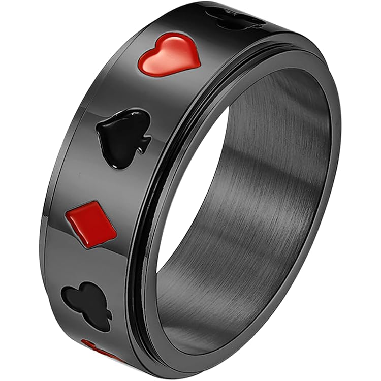 Poker-Karten Spinner Ring Für Männer - Ass Spaten Design, Edelstahl, Verstellbar