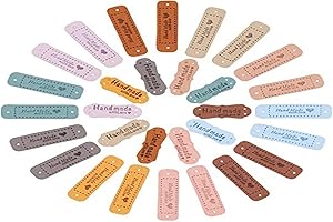 JULIYEH 60pcs Etichette Personalizzate In Pelle Handmade Etichette Da Cucire Pu Etichette Toppe Cucito Fatte A Mano Per Borse Di Jeans (1,5x5,5 cm e 4,2x1,5 cm)