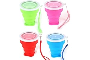 Lostwry 4 szt. Składany kubek podróżny z pokrywką, silikonowy składany kubek do picia nietłukący się silikonowy kubek podróżny kubek na piesze wycieczki kemping sport