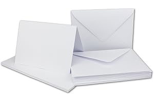 ‎GLÜXX-AGENT 50 Doppelkarten Set DIN A6 Weiß - 14,8 x 21,0 cm offen - 240 g/m² mit Brief-Umschlägen DIN C6 - 11,3 x 16,0 cm - 120 g/m² Weiß Nassklebung