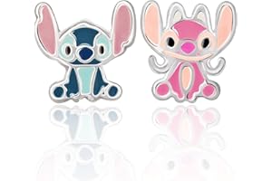 Disney Lilo and Stitch kolczyki niedopasowane ze srebra wysokiej próby 925, prezent dla dziewcząt i kobiet, srebrne