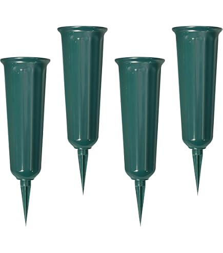 VonBueren 2 Vasi Per Tomba Con Picchetto - Verde - Plastica Resistente 30x12 Cm
