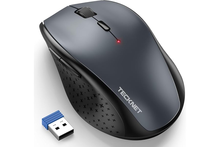 TECKNET Wireless Mouse for Laptop, 4800 DPI Optical Computer Mice with 6 Adjustable Levels, 30 Months Long Battery Life 2.4G Cordless USB Silent Mouse for Notebook, PC, Office Home Work - Grey