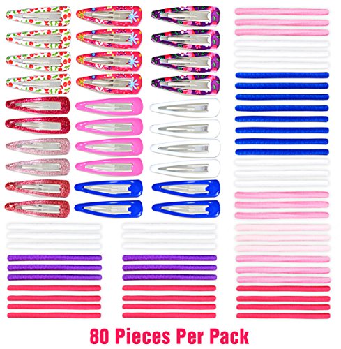 80 TEILIGES SET AN HAARSCHMUCK FÜR MÄDCHEN: Tolles Geschenk für Mädchen – Farbenfrohes Set an 30 Silikonbeschichteten Haarklammern & 50 Haarbändern.