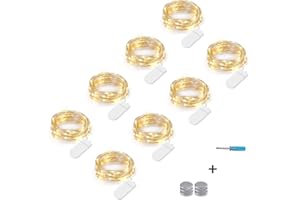 NEXVIN 8 Pezzi Luci a Batteria, Stringa Luci Led Micro 3 Meter 30 LED, Luci Impermeabile a Filo di Argento, Bianco Caldo, Catena Luminosa per Decorazione Interno