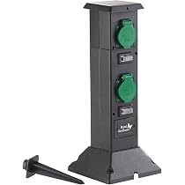 Royal Gardineer 2er-Set Garten-Steckdosensäulen – Je 4-fach, IP44, 3.680 W, Mit Erdspieß, Schwarz/grün