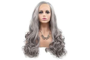 LETIAN HAIRS Parrucche sintetiche del merletto dell'onda del corpo grigio argento 180% densità mezza mano legata termoresistente della fibra dei capelli per la donna