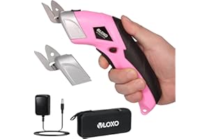 VLOXO Ciseaux Électriques Sans Fil, Ciseaux Electrique Tissu Couture avec 2 Lames, Electric Scissors pour Coupe Tissu, Carton, Cuir, Tapis, Papier, Artisanat et Bricolage – Rose