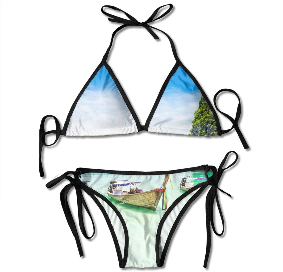 Beach Ocean Island Boat Women's Sexy Bikini Set Swimsuit Bathing Suit Triangle Swimwear Two-Piece Suits