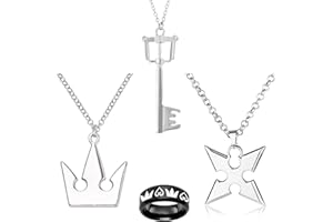 HJYZY 4 Stk Kingdom Hearts Ring Schmuck Sora's Crown & Roxas' Cross Halsketten Geschenke für Männer Frau Mädchen