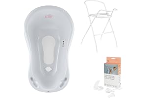Hylat Baby Babybadewanne mit Thermometer, Gestell und Abfluss - ergonomisch und komfortabel für Neugeborene und Babys
