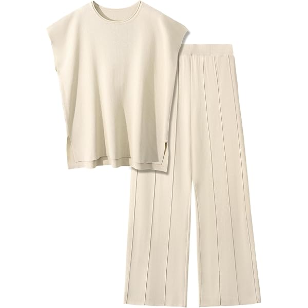 Vêtement Femme été Loungewear Wyongtao Ensemble Femme 2 Pièces - Haut Manches Volantées Pantalon Large Rayures Ensemble Chic Femme