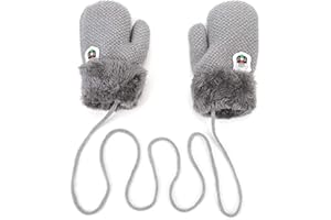 INSZKOOS Moufles Enfants Thermique Gants Hiver Automne Epais Mitaines Tricoté Douce Gants avec Corde Epais Plein-Doigts Motif Cartoon Mignon Gloves Ski Snowboard Camping Vélo pour Bébé Garçons Filles 0-3 Ans