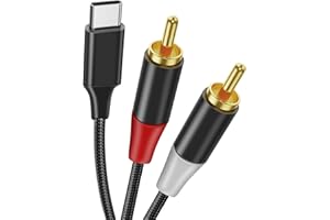 RULGOI Câble 2 RCA USB C Audio Stéréo Adaptateur Type C Mâle vers 2RCA Mâle Y Auxiliaire Audio Câble Numérique Compatible avec Phone 15/Pad/Amplificateur/Home Cinéma/Enceinte/HDTV etc.
