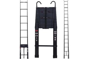 DICN Loft Ladder Telescopic Ladder 6.2M Multi-Purpose Folding Aluminium Telescoping Ladder Extendable Portable Ladder with Hooks Daily Emergency Step Ladder with EN131 and CE Standard (20.5FT/6.2M, Black)