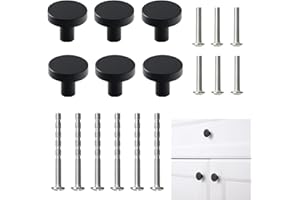 YqsIbth Black Drawer Knobs, 6 Pcs Round Cabinet Door Knobs,Matte Black Cupboard Knobs with 45 Screws for Wardrobes Kitchen Furniture 3 x 2.5 cm