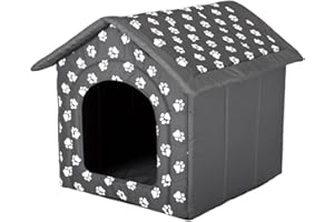 HobbyDog Hundehütte Hundehöhle Katzenhöhle Hundebett Tierbett Katzenbett Kuschelhöhle Schlafplatz - Grau mit Pfoten 70 x 60 cm