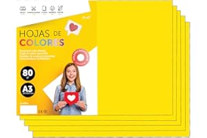 Papier A3 Couleur - Feuilles A3 80g Pour Imprimante Jet d'Encre et Laser, Ramette Papier Pour Loisirs Créatifs, Bricolage et Décoration M-office (50 feuilles, Jaune Intense)