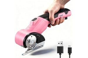 OTUFAN Cordless Cardboard Cutter, High-Speed Electric Scissors, Low Noise & LED Light USB Charger Power Electric Scissors for Cutting Fabric, Leather, Carpet, Sewing, Crafting & DIY Projects (Pink)