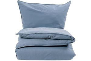 Knutzen Wohnen Bettwäsche 135x200 Baumwolle Blau - Stonewashed Leinen Optik - Baumwoll Bettwäsche mit Reißverschluss - Bettwäsche-Sets mit 1x Bettbezug 135x200 und 1x Kissenhülle 80x80