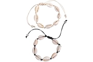VBRHFRIF 2 Pieces Of Shell Braided Bracelets, Adjustable, Vintage, Beach Jewelry, Summer Seaside Anklets