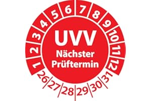 ‎FAST-LABEL Prüfplakette UVV Nächster Prüftermin, Vinylfolie, Prüfaufkleber, Prüfetikett, Plakette UVV-Prüfung (30 mm Ø, Rot, 100)