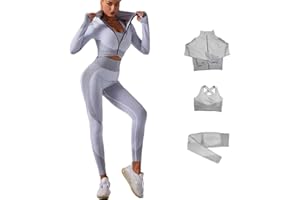 Veriliss 3 Piezas Mujer Yoga Traje Entrenamiento Para, Gym Mallas de Yoga Sin Costuras y Sujetador Deportivo Elástico Ropa de Gimnasio