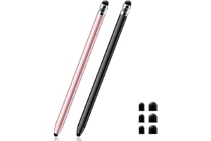 GlasFlength Penne per Tablet, 2 Pezzi Penne Tablet Universale Penna Stilo per Touch Screen 2 in 1 con 6 Punte di Ricambio Penna Touch per iPhone/iPad/Samsung/Huawei/Xiaomi/ (Nero + Oro Rosa)