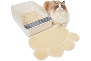 JanYoo Mata do kuwety, 40 x 30 cm, wodoszczelna i antypoślizgowa, z PCW, do łapania żwirku dla kotów, mata przed kuwetą dla kota (beżowa)