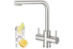 CREA Rubinetto Cucina a 4 Vie, Rubinetto Cucina Acqua Soda, Miscelatore Lavello Cucina Girevole a 360°, Rubinetto Osmosi, Acciaio Inox