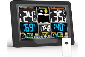 QXMCOV Stazione Meteo con Sensore Esterno, Stazione Meteorologica per Interni ed Esterni, Termometro Digitale Igrometro con Ampio Schermo LCD Display Sveglia Tempo Temperatura umidità Previsioni di Tempo
