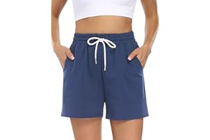KOJOOIN Krótkie spodnie damskie, na lato, krótkie spodnie sportowe, bawełna, spodnie do joggingu, jogi, fitnessu, spodnie rekreacyjne (opakowanie wielokrotnego użytku), A-błękitny, S