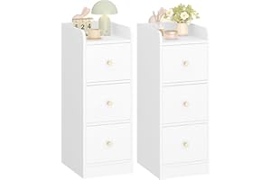 Hzuaneri Slim Bedside Table Set of 2, Narrow Side End Tables with 3 Drawers, Bedside Cabinet with Top Guard, Small Nightstand for Bedroom, Living Room, Office, 30 x 24 x 60 cm White NS32213X