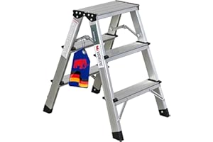 PROREGAL Escabeau Pliant Apollo à 3 marches Échelle Double Accessible des Deux côtés, Charge maximale 150 kg 60x35x50 cm Aluminium antidérapant légère Tabouret